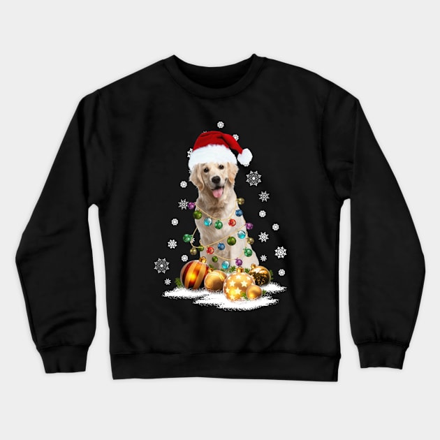 GOLDEN RETRIEVER Dog Santa Hat Christmas Lights Ornaments Happy Holidays Crewneck Sweatshirt by QUYNH SOCIU